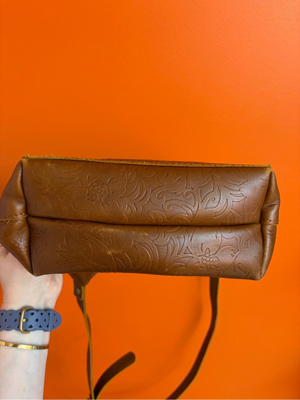Portland Leather Goods Meadow Zipper Mini Tote Crossbody - Embossed Floral - Picture 6 of 13